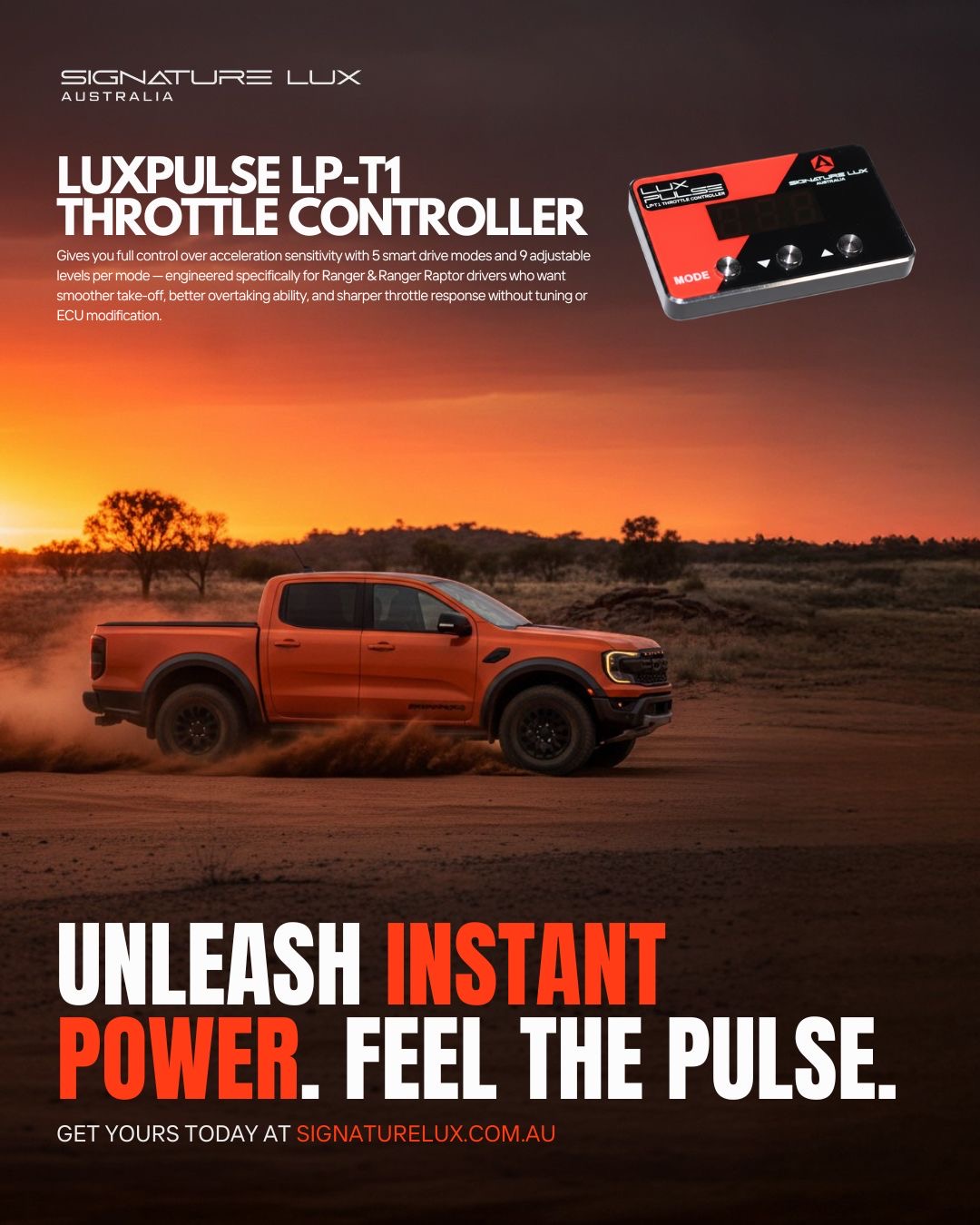 LuxPulse™ LP-T1 Throttle Controller suitable for Next Gen Super Duty, Ranger & Ranger Raptor