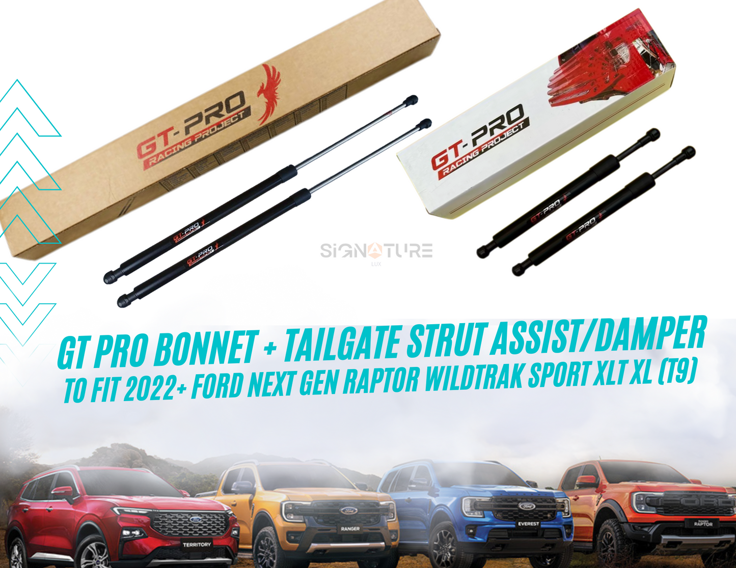 GT PRO Bonnet + Tailgate Strut Assist/Damper to fit 2022+ Ford Next Gen Raptor Wildtrak Sport XLT XL (T9)