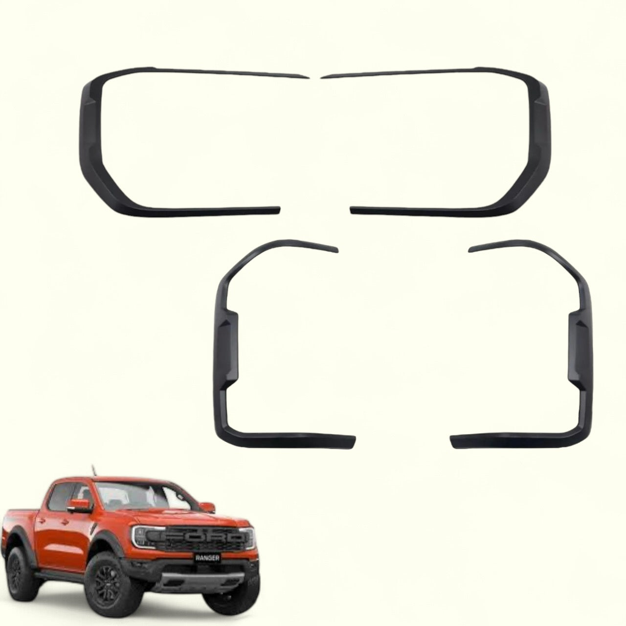 Matte Black Headlight & Tail Light Sleek Thin Trim for Ford Ranger Sport Wildtrak and Raptor (2022+)
