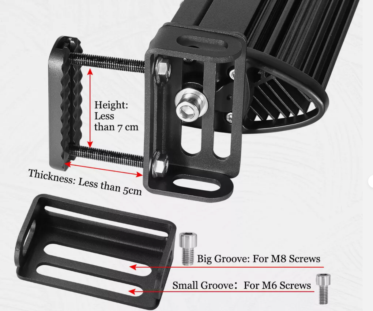 Hidden Behind Grille LED Light Bar Mount Bracket – Fits 6" to 30" Single/Dual Row