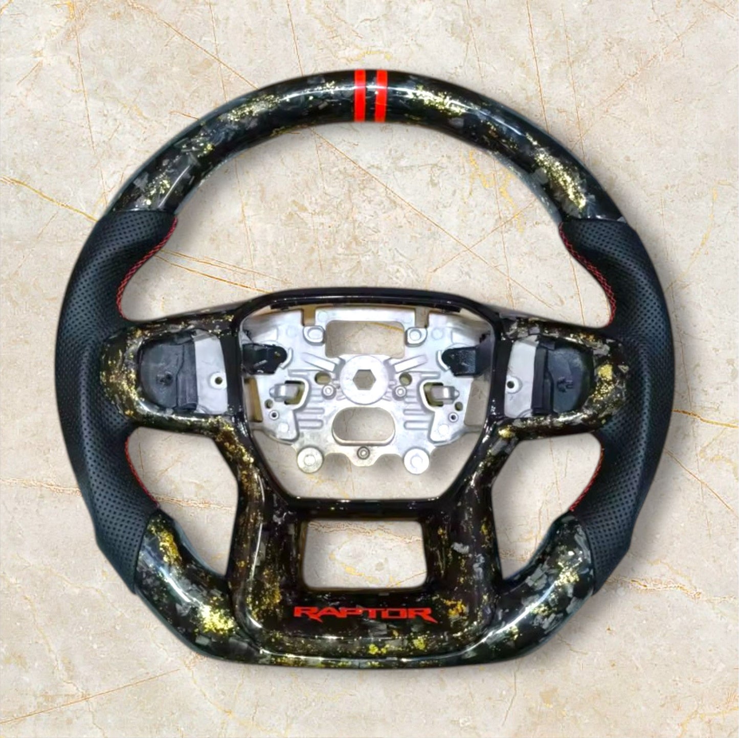 FORD Next Generation Steering Wheel - Forged Carbon with Golden Flakes and Perforated Leather