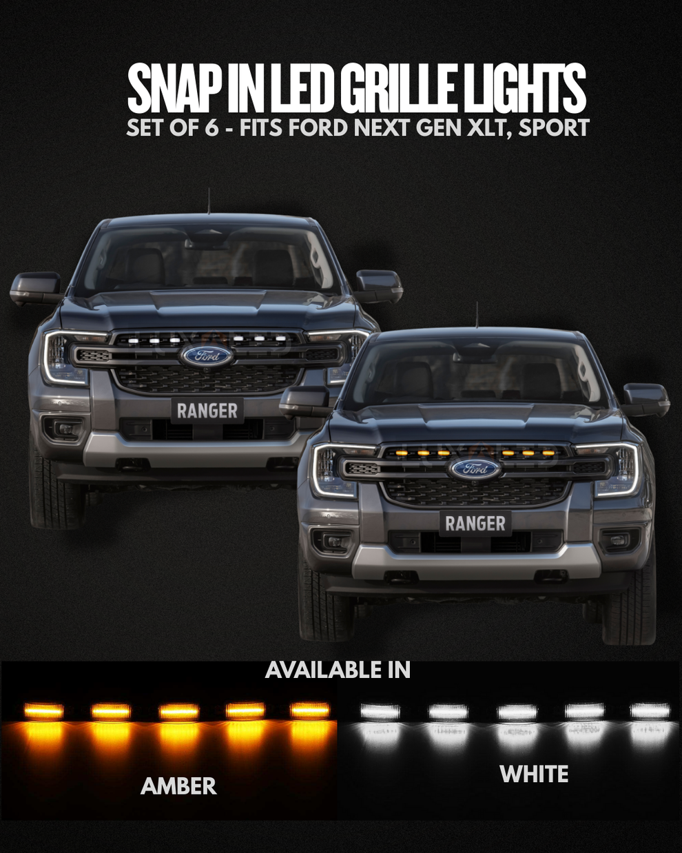Snap-In LED Grille Lights - Set of 6 - Fits Ford Next Gen Ranger and S ...