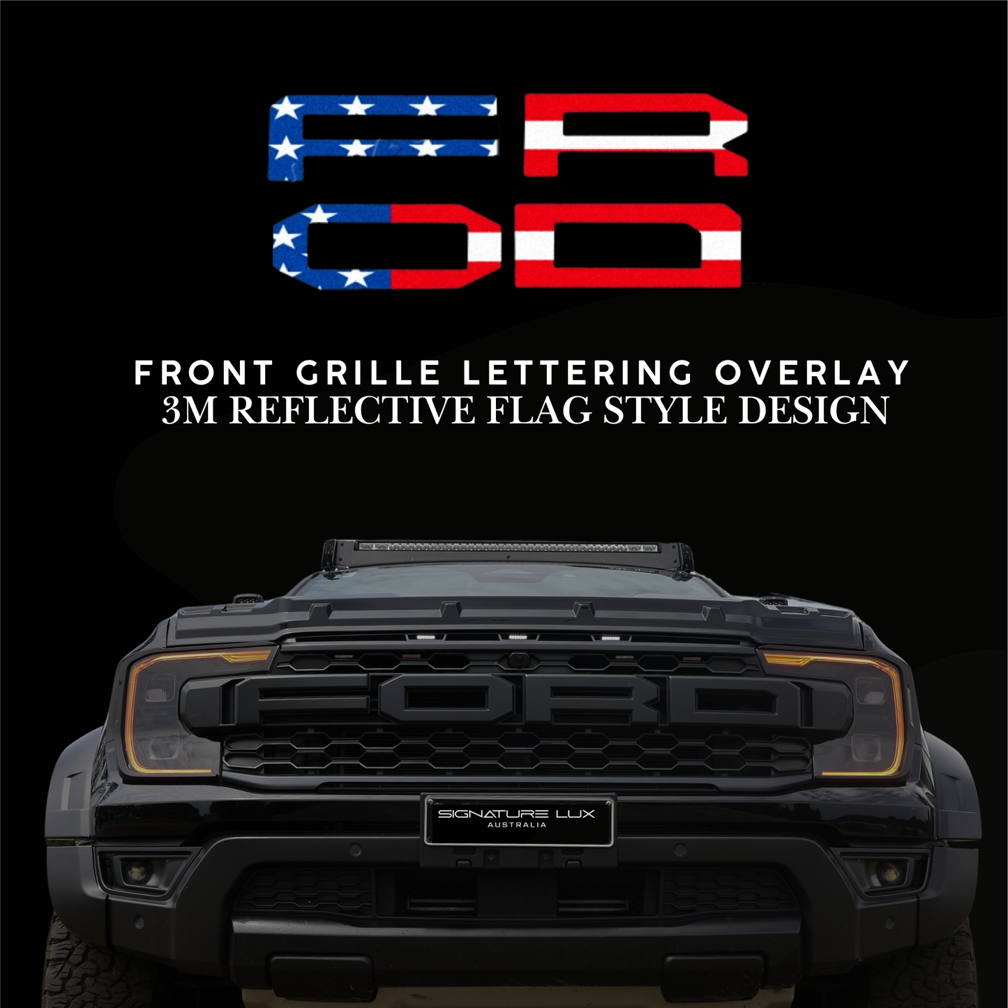 Front Grille Lettering Overlay – Custom Reflective Design suitable for 2022+ Next-Gen Ranger Raptor