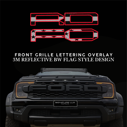Front Grille Lettering Overlay – Custom Reflective Design suitable for 2022+ Next-Gen Ranger Raptor