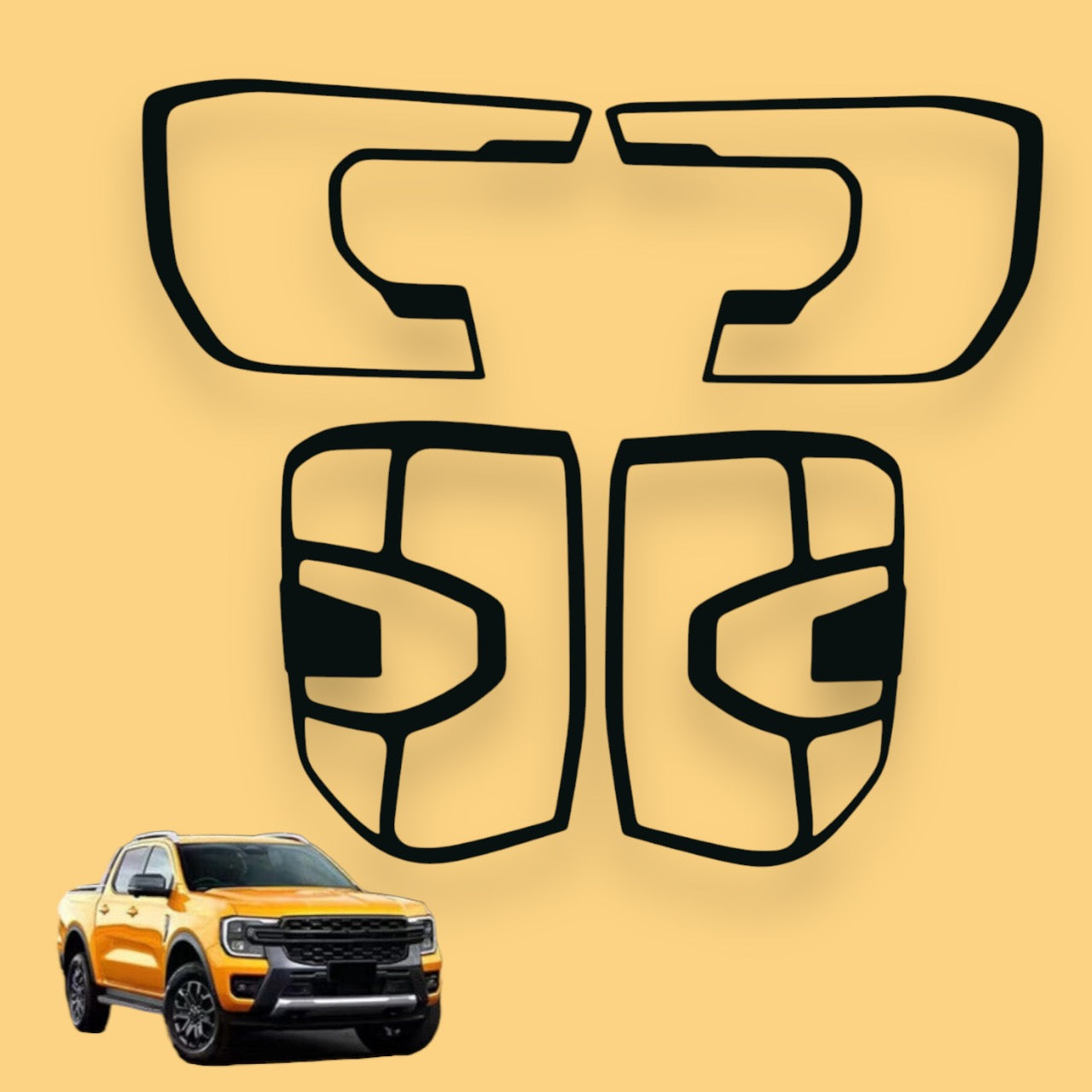 Embellecedor de faros delanteros y traseros en negro mate para Ford Ranger T9 - Wildtrak/XLT/Sport (2023+)