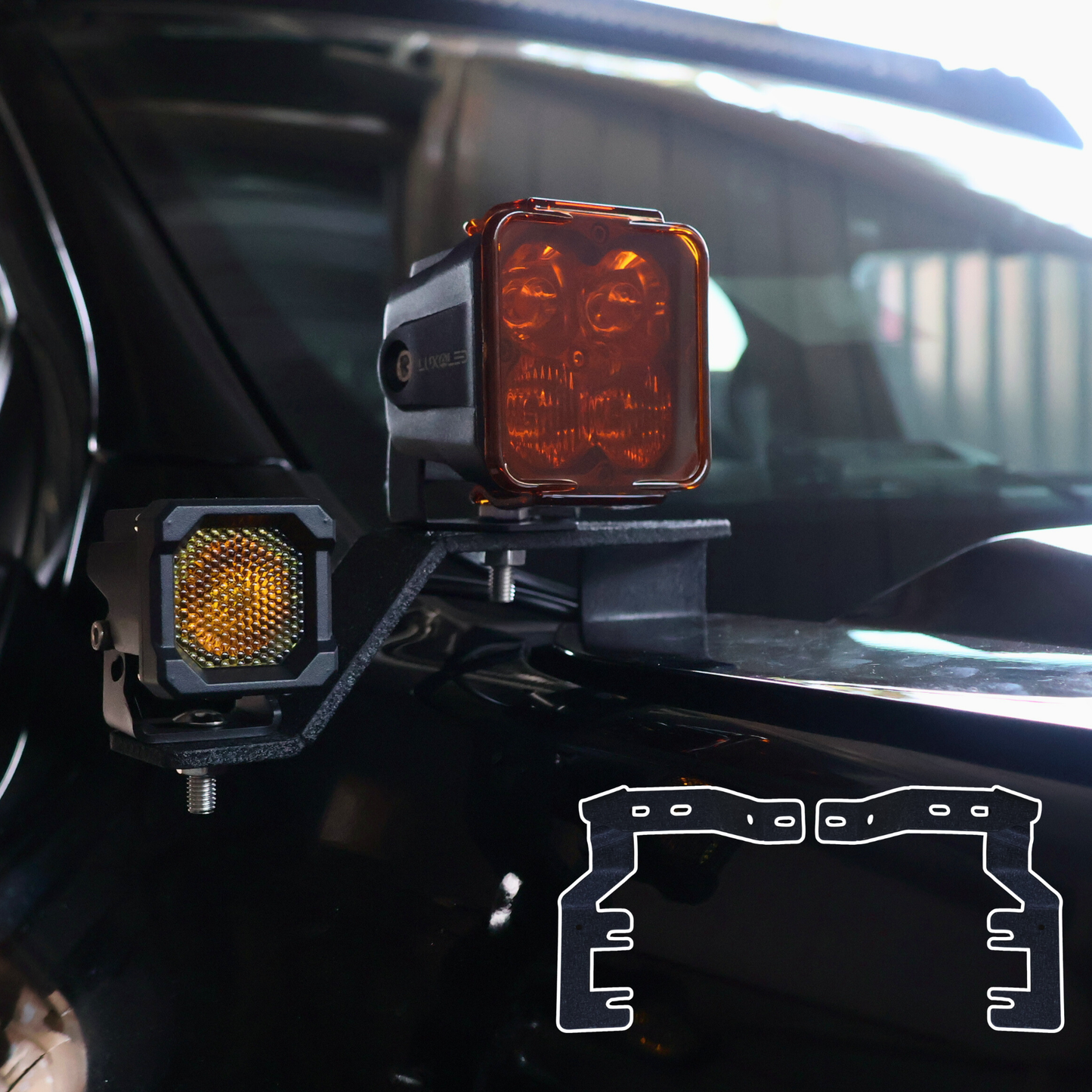 Double Light Hood + A-Pillar Mounting Brackets  – fits Ford Next Generation T9 2022+