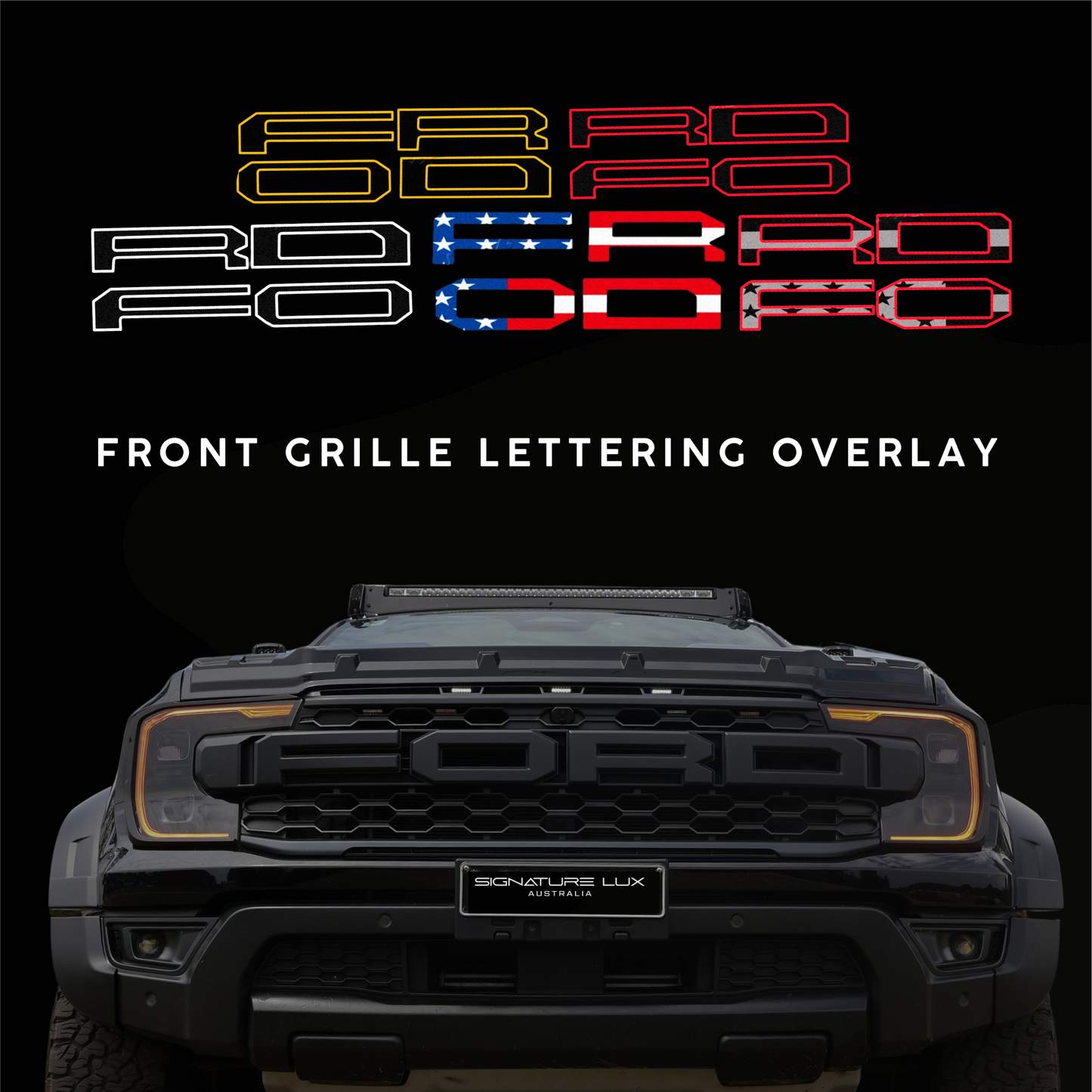 Front Grille Lettering Overlay – Custom Reflective Design suitable for 2022+ Next-Gen Ranger Raptor