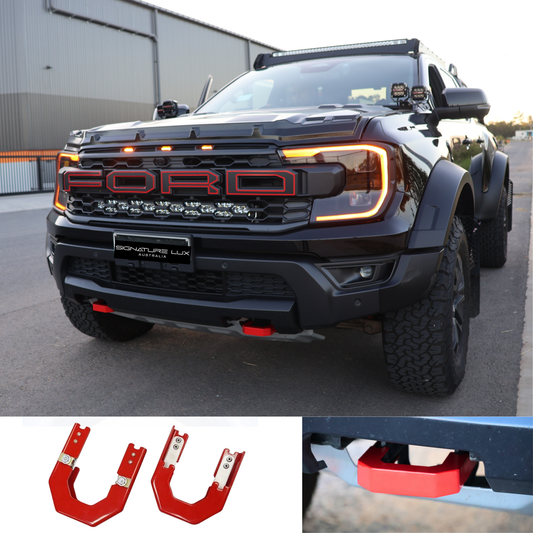 Heavy Duty Front Recovery Point Covers (Red Metal Clip-On) | Fits Next Gen Ranger 2023–2025