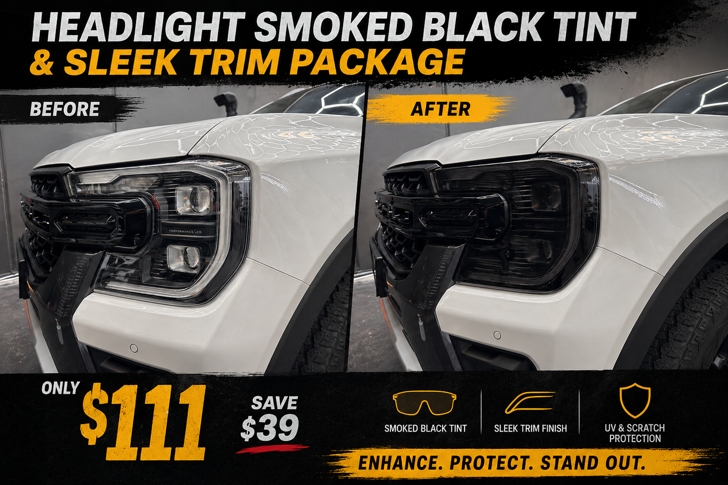 Headlight Smoked Black Tint & Sleek Trim Package