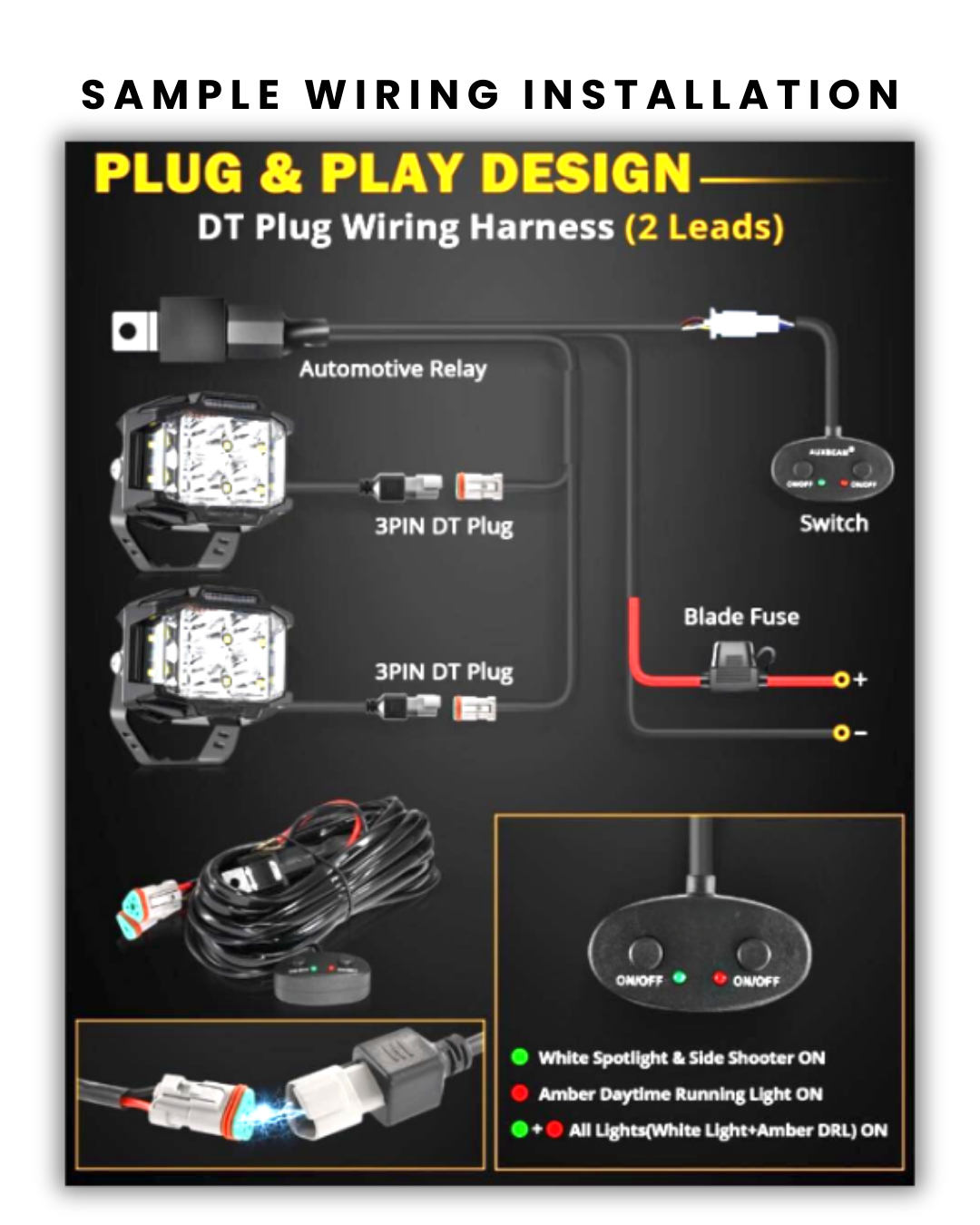 Wiring Harness Kit with 10A Fuse and Relay DT-3 Pin Connector